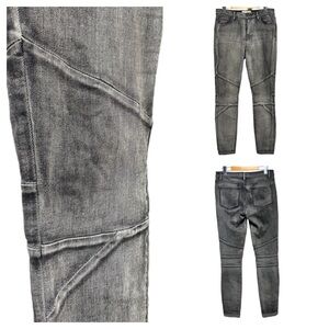 RACHEL ROY Patchcraft Moto Skinny Jeans Grunge Biker Distressed Acid Wash Goth